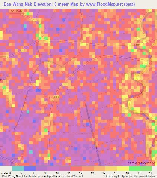 Ban Wang Nak,Thailand Elevation Map