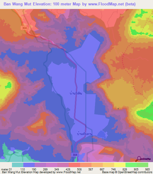Ban Wang Mut,Thailand Elevation Map