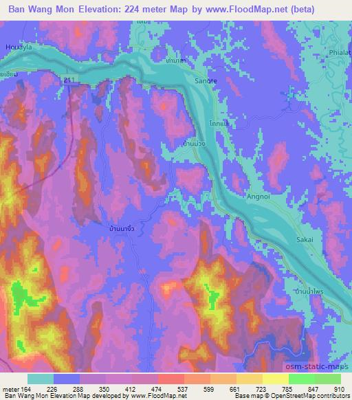 Ban Wang Mon,Thailand Elevation Map