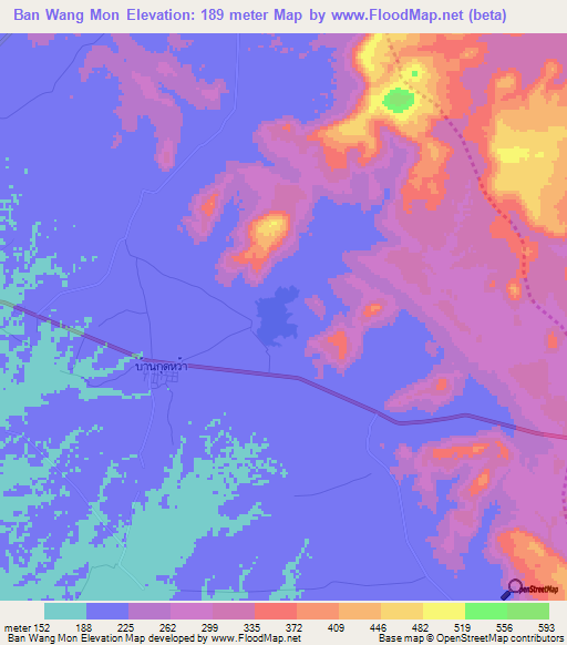 Ban Wang Mon,Thailand Elevation Map