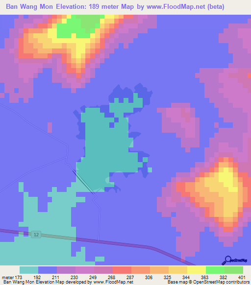 Ban Wang Mon,Thailand Elevation Map