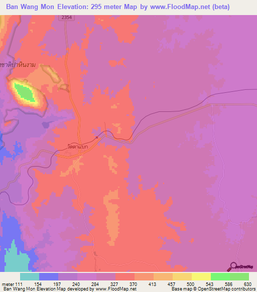 Ban Wang Mon,Thailand Elevation Map