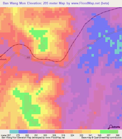Ban Wang Mon,Thailand Elevation Map