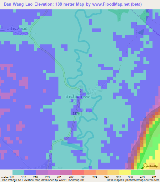 Ban Wang Lao,Thailand Elevation Map