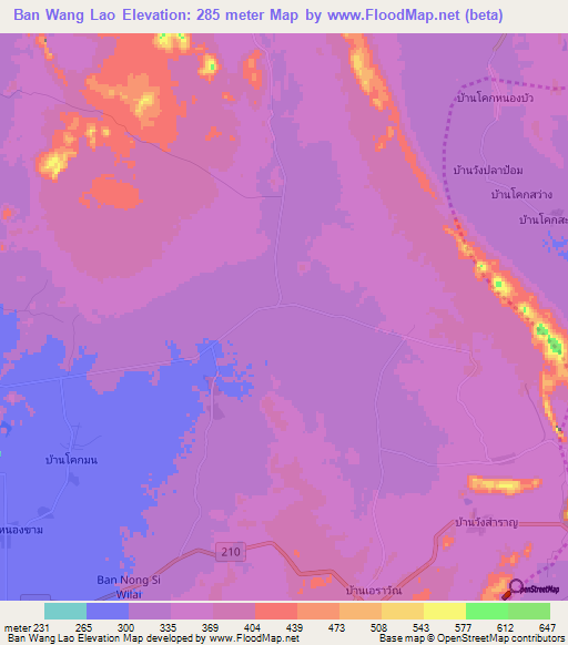 Ban Wang Lao,Thailand Elevation Map