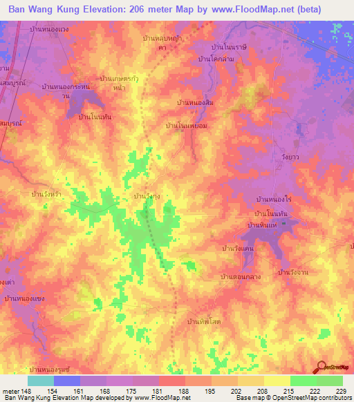 Ban Wang Kung,Thailand Elevation Map