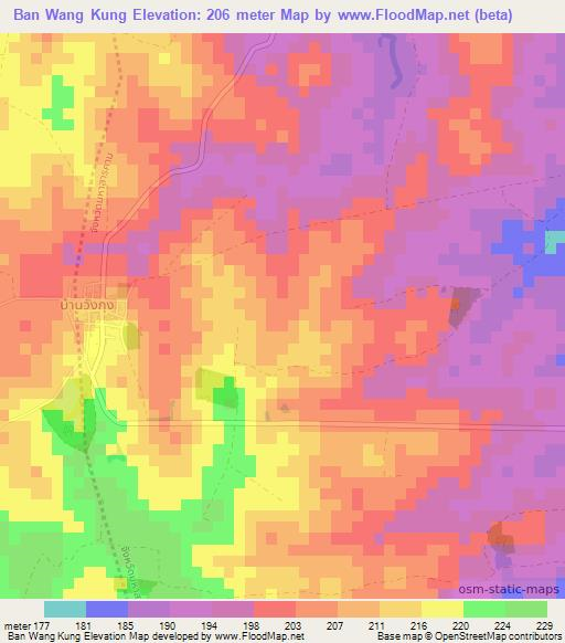 Ban Wang Kung,Thailand Elevation Map