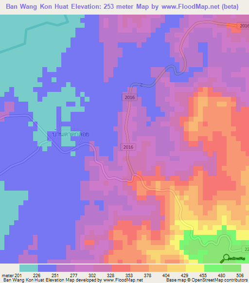 Ban Wang Kon Huat,Thailand Elevation Map