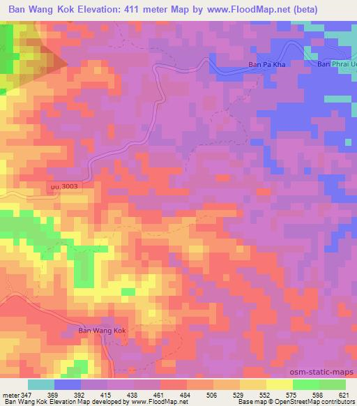 Ban Wang Kok,Thailand Elevation Map