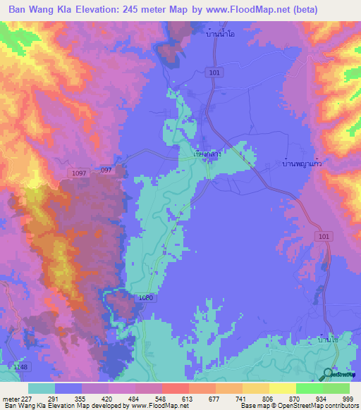 Ban Wang Kla,Thailand Elevation Map