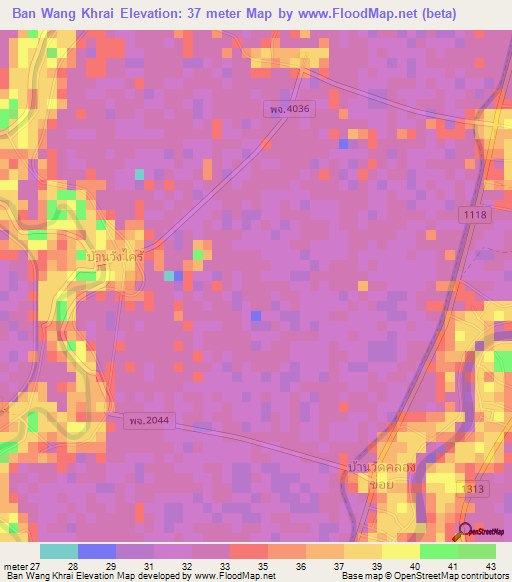 Ban Wang Khrai,Thailand Elevation Map