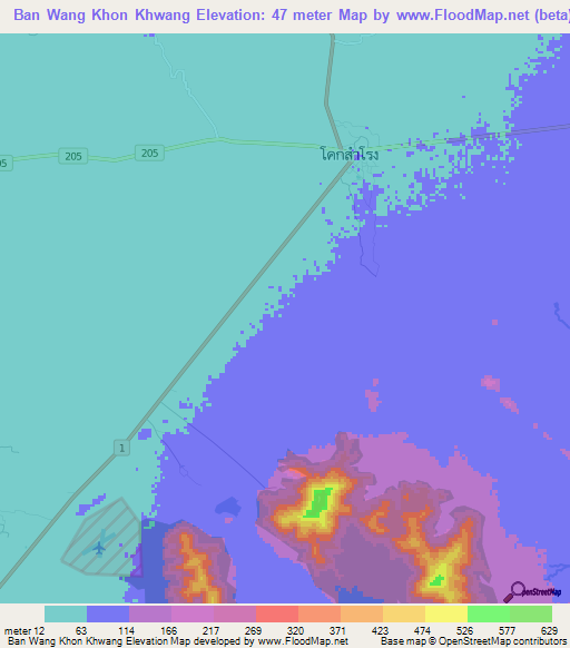 Ban Wang Khon Khwang,Thailand Elevation Map