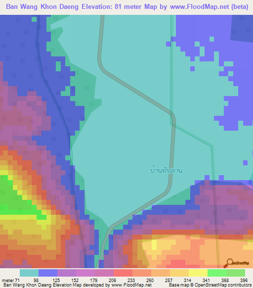 Ban Wang Khon Daeng,Thailand Elevation Map