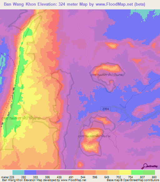 Ban Wang Khon,Thailand Elevation Map