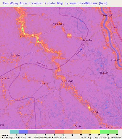 Ban Wang Khon,Thailand Elevation Map