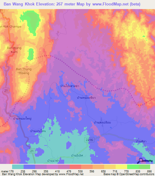 Ban Wang Khok,Thailand Elevation Map