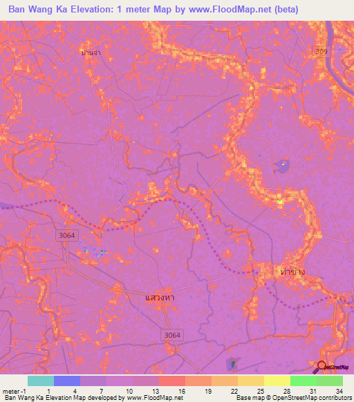 Ban Wang Ka,Thailand Elevation Map