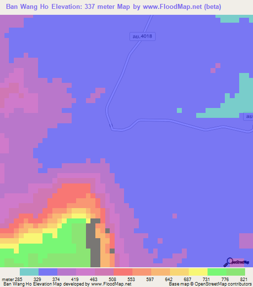 Ban Wang Ho,Thailand Elevation Map