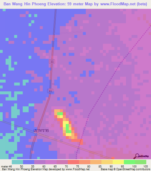 Ban Wang Hin Phoeng,Thailand Elevation Map