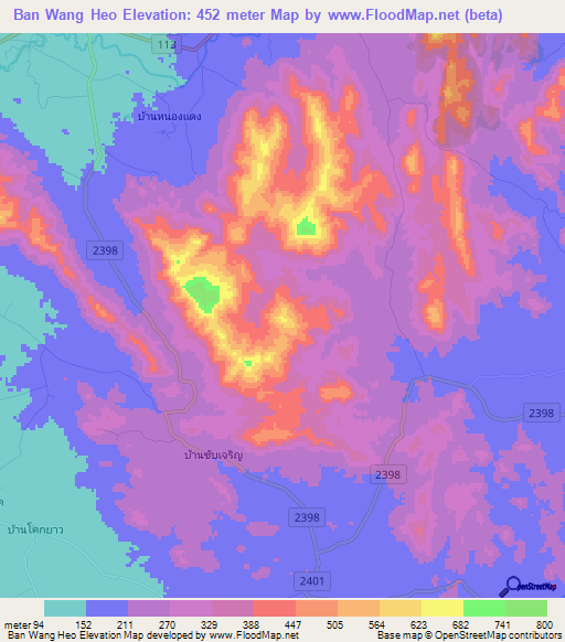 Ban Wang Heo,Thailand Elevation Map