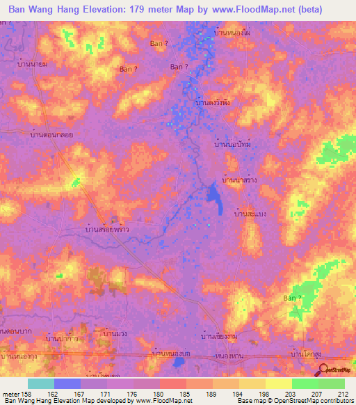 Ban Wang Hang,Thailand Elevation Map
