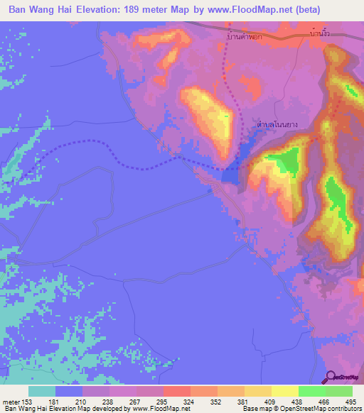 Ban Wang Hai,Thailand Elevation Map
