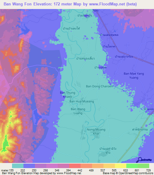 Ban Wang Fon,Thailand Elevation Map