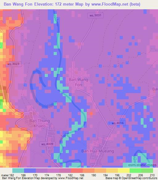 Ban Wang Fon,Thailand Elevation Map