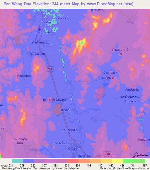 Ban Wang Dua,Thailand Elevation Map