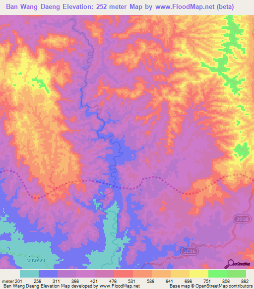 Ban Wang Daeng,Thailand Elevation Map