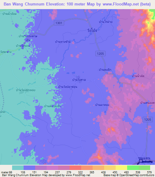 Ban Wang Chumnum,Thailand Elevation Map