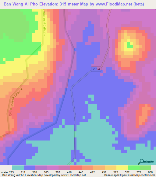 Ban Wang Ai Pho,Thailand Elevation Map