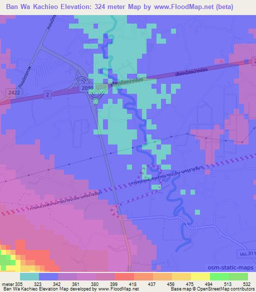 Ban Wa Kachieo,Thailand Elevation Map