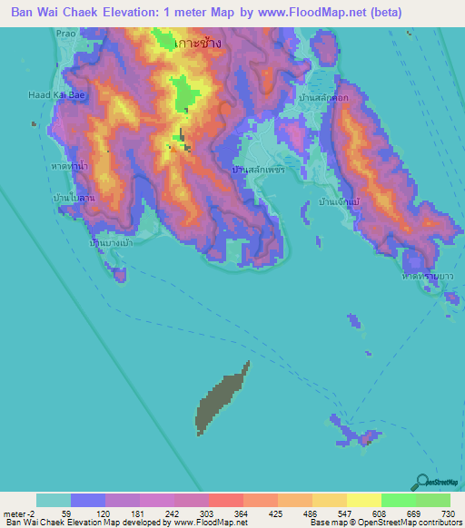 Ban Wai Chaek,Thailand Elevation Map