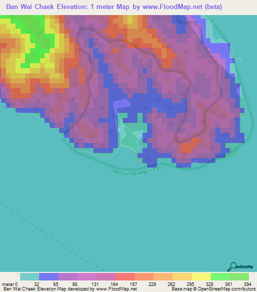 Ban Wai Chaek,Thailand Elevation Map
