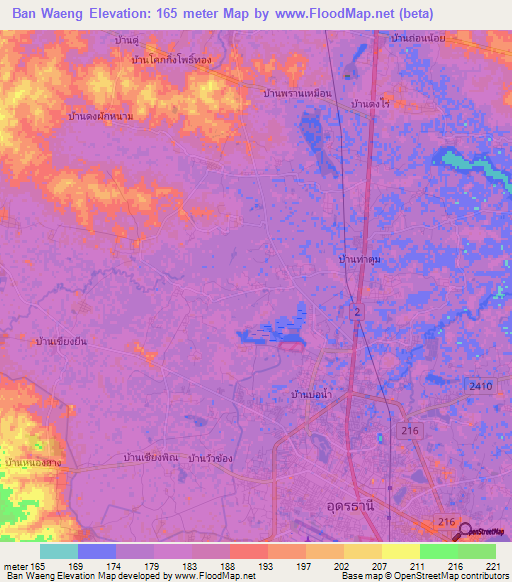 Ban Waeng,Thailand Elevation Map
