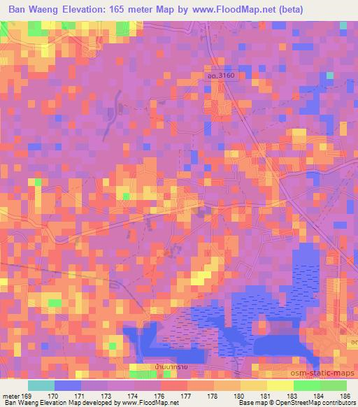 Ban Waeng,Thailand Elevation Map