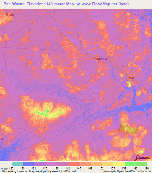 Ban Waeng,Thailand Elevation Map