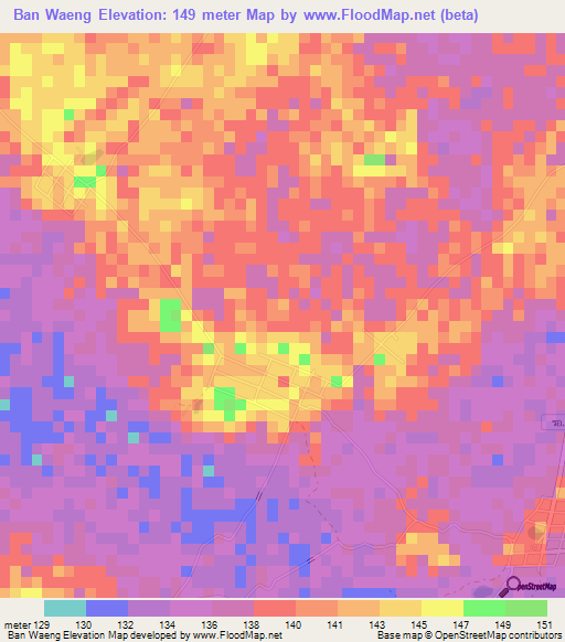 Ban Waeng,Thailand Elevation Map