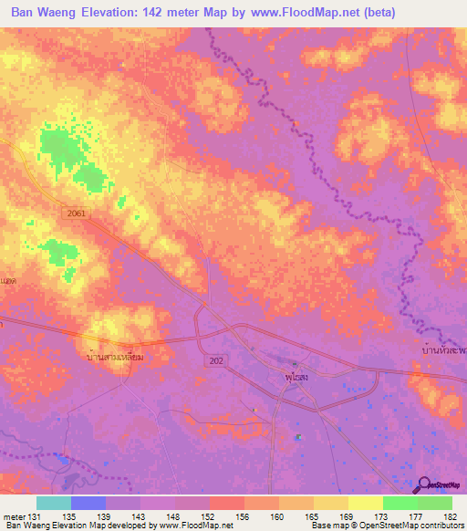 Ban Waeng,Thailand Elevation Map