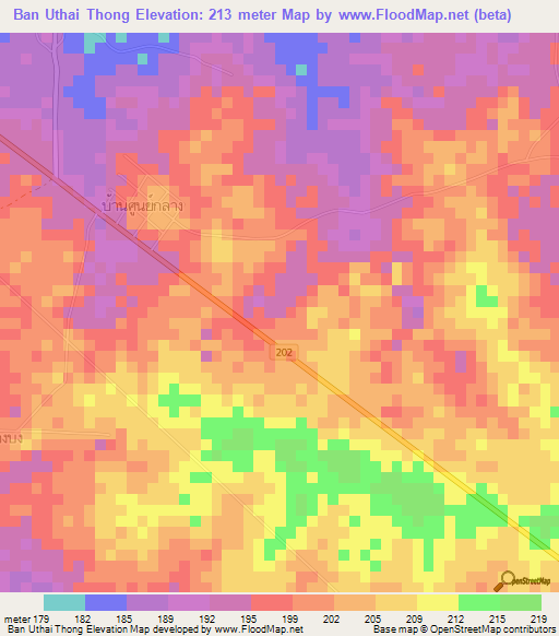 Ban Uthai Thong,Thailand Elevation Map