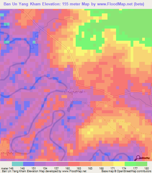 Ban Un Yang Kham,Thailand Elevation Map