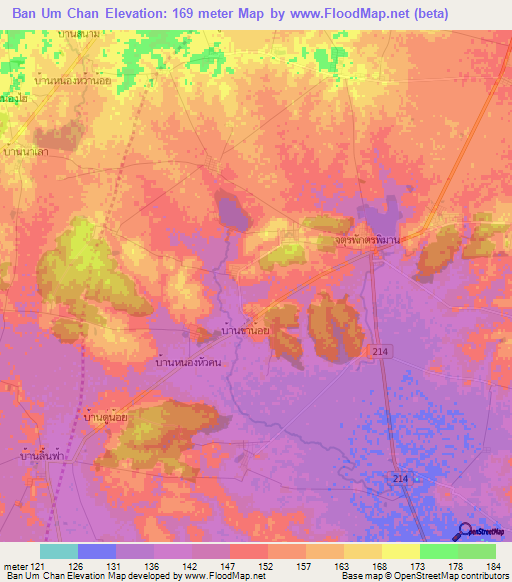 Ban Um Chan,Thailand Elevation Map