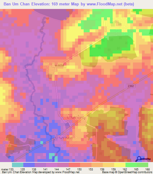 Ban Um Chan,Thailand Elevation Map