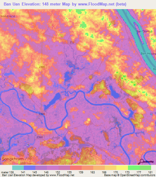 Ban Uan,Thailand Elevation Map