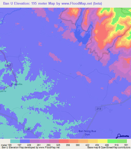 Ban U,Thailand Elevation Map
