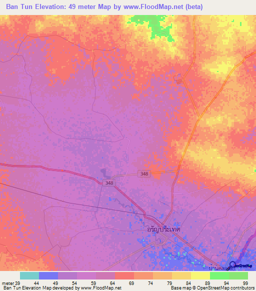 Ban Tun,Thailand Elevation Map