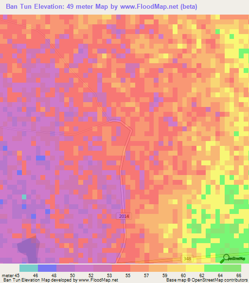 Ban Tun,Thailand Elevation Map