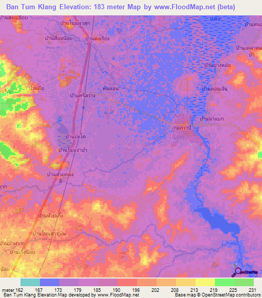Ban Tum Klang,Thailand Elevation Map