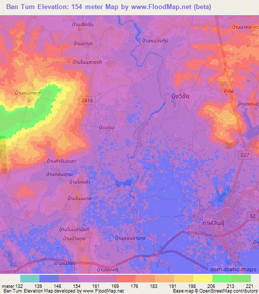 Ban Tum,Thailand Elevation Map